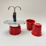 BIALETTI SET MINI "R"  MOKA 2 CUPS RED WITH 2 GLASSES