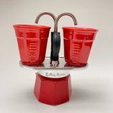 BIALETTI SET MINI "R"  MOKA 2 CUPS RED WITH 2 GLASSES